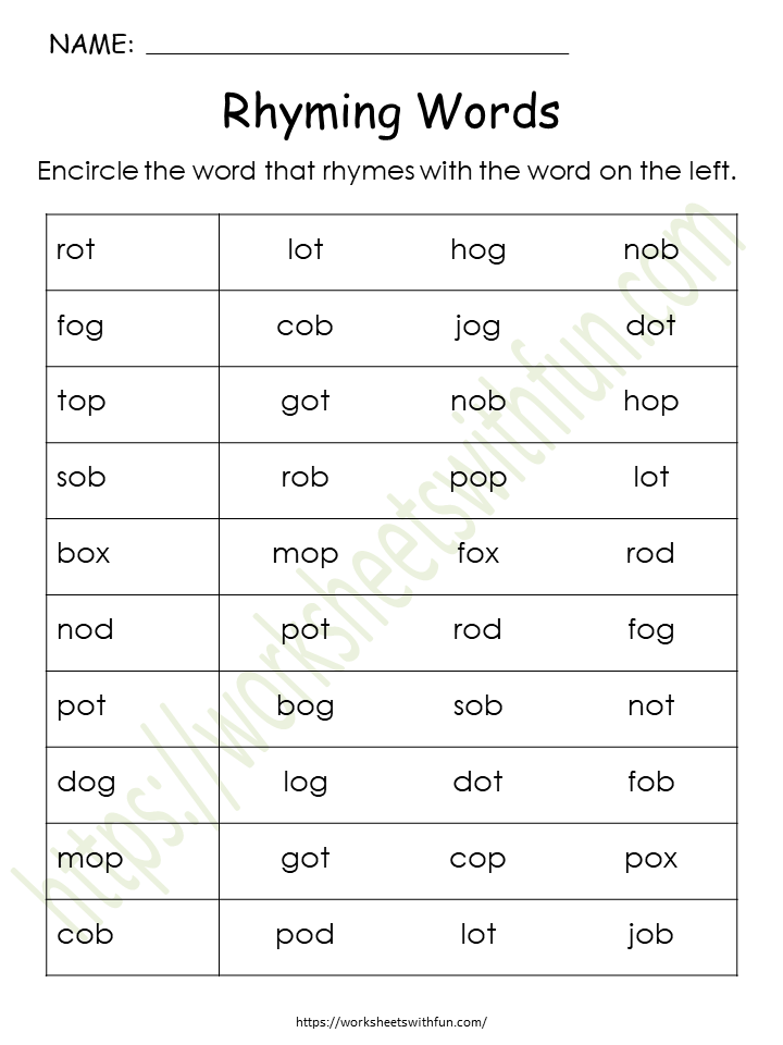 CVC Rhyming Words Worksheet 11