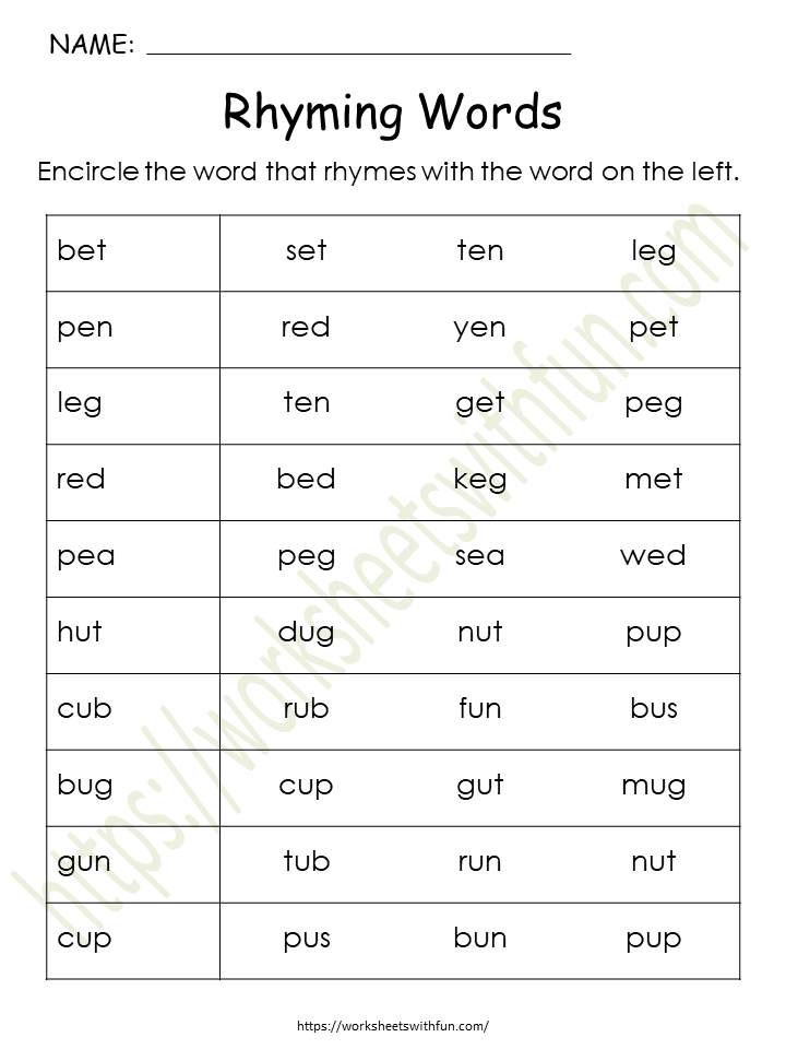 CVC Rhyming Words Worksheet 12