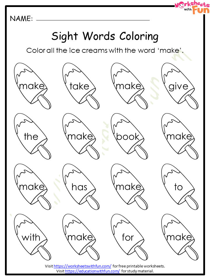 English General- Preschool: Sight Word Worksheet (make) | WWF