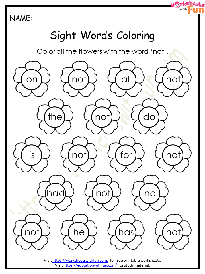 English General- Preschool: Sight Word Worksheet (not)