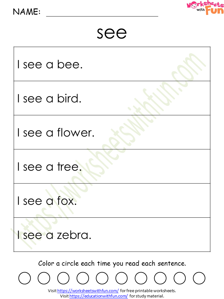 English General- Preschool: Sentences (see) | WWF