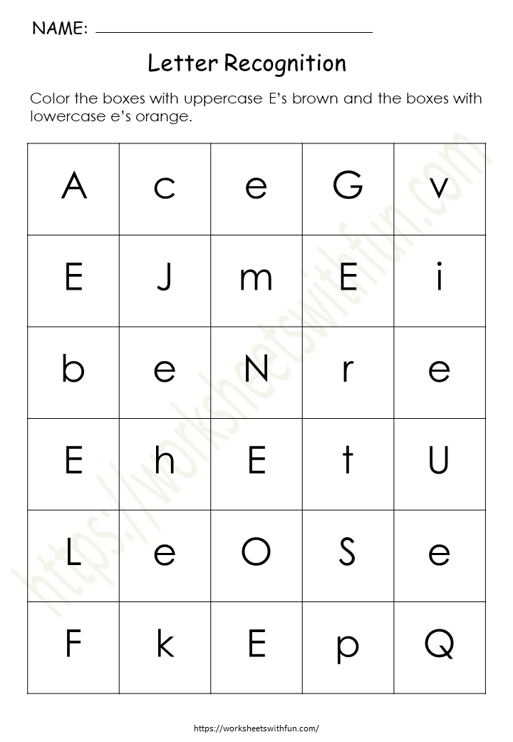 Alphabet Worksheet (Letter Recognition) - 'E'