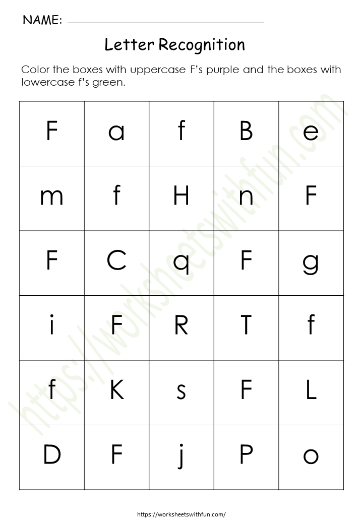 Alphabet Worksheet (Letter Recognition) - 'F'