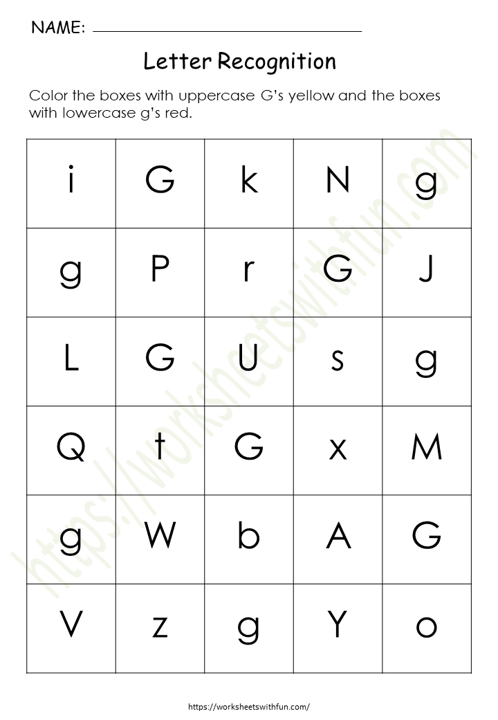 Alphabet Worksheet (Letter Recognition) - 'G'