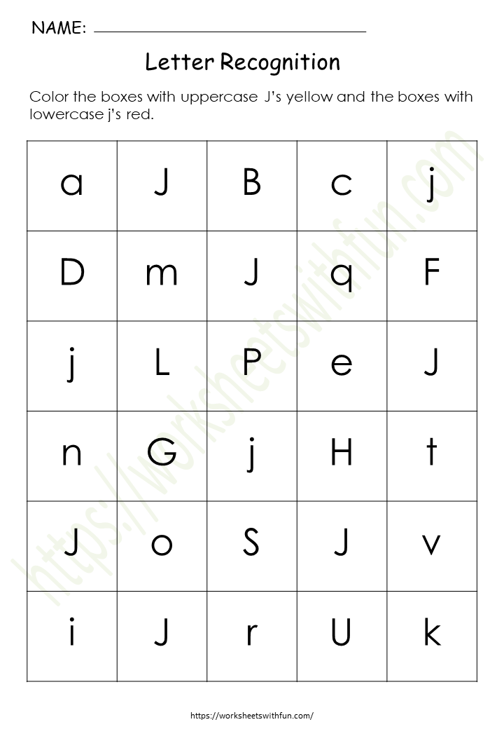 Alphabet Worksheet (Letter Recognition) - 'J'