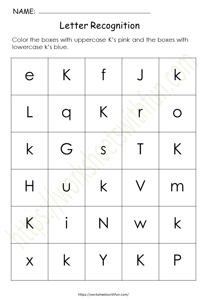 Alphabet Worksheet (Letter Recognition) - 'K'