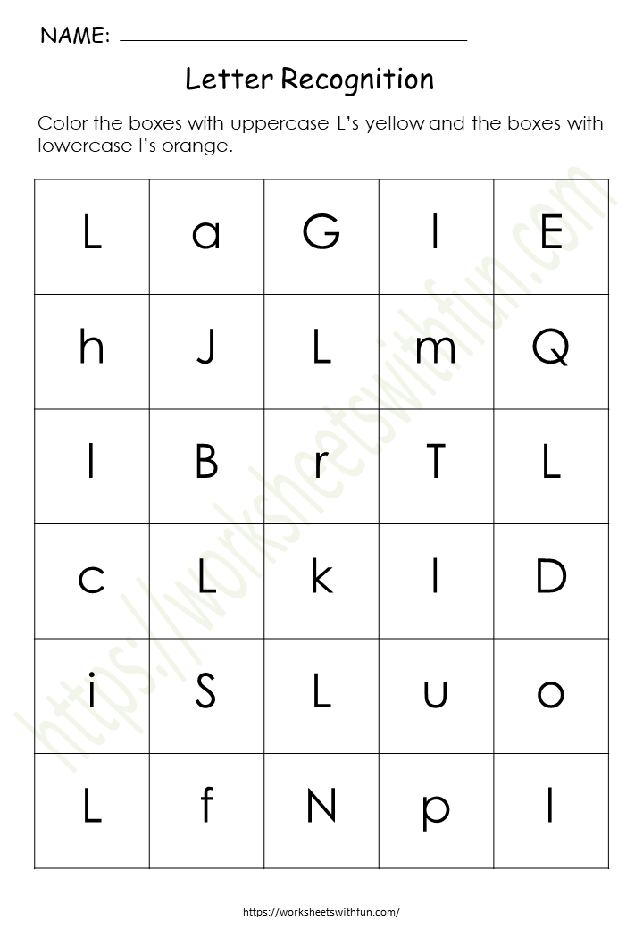 Alphabet Worksheet (Letter Recognition) - 'L'