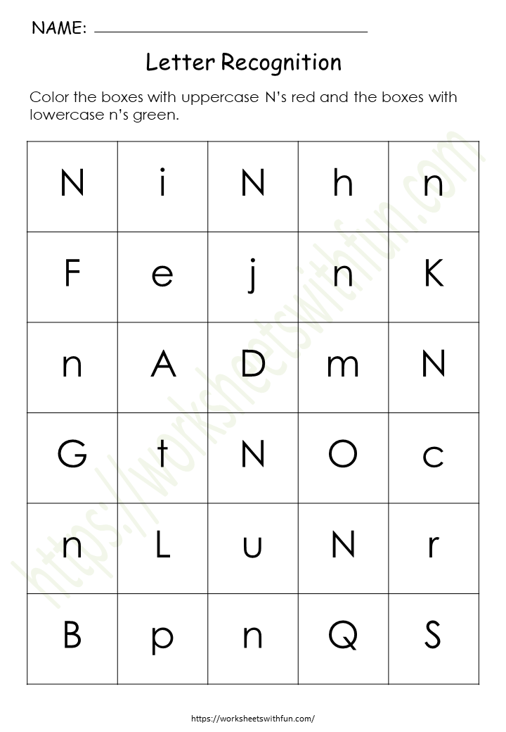 Alphabet Worksheet (Letter Recognition) - 'N'