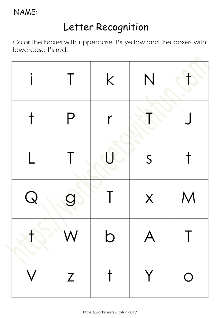 Alphabet Worksheet (Letter Recognition) - 'T'