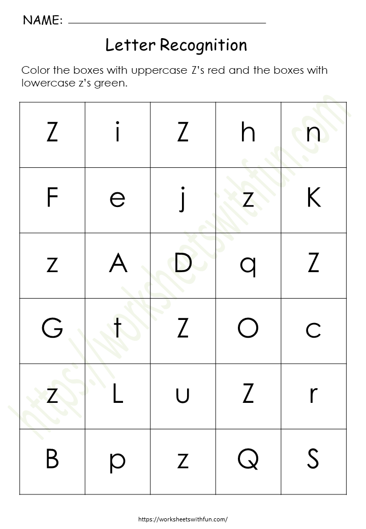 Alphabet Worksheet (Letter Recognition) - 'Z'