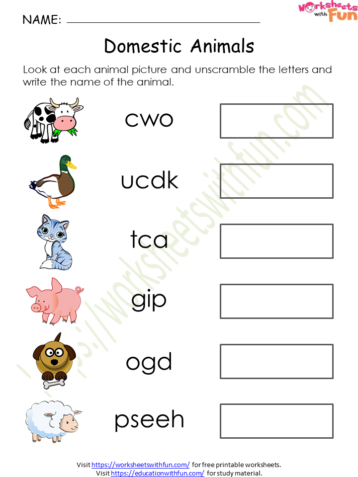 Course: Environmental Science - Preschool, Topic: Domestic Animals  Worksheets