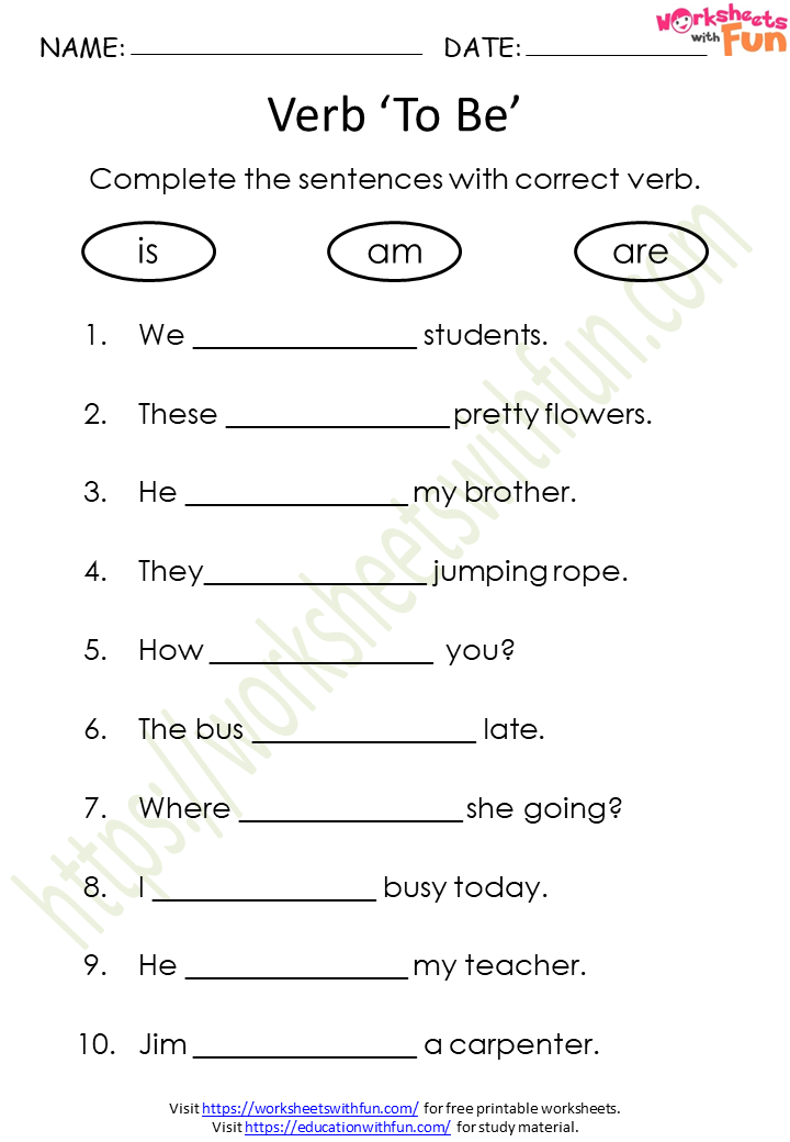 English - Class 1: Verb To Be (is, am, are) Worksheet 4 | WWF