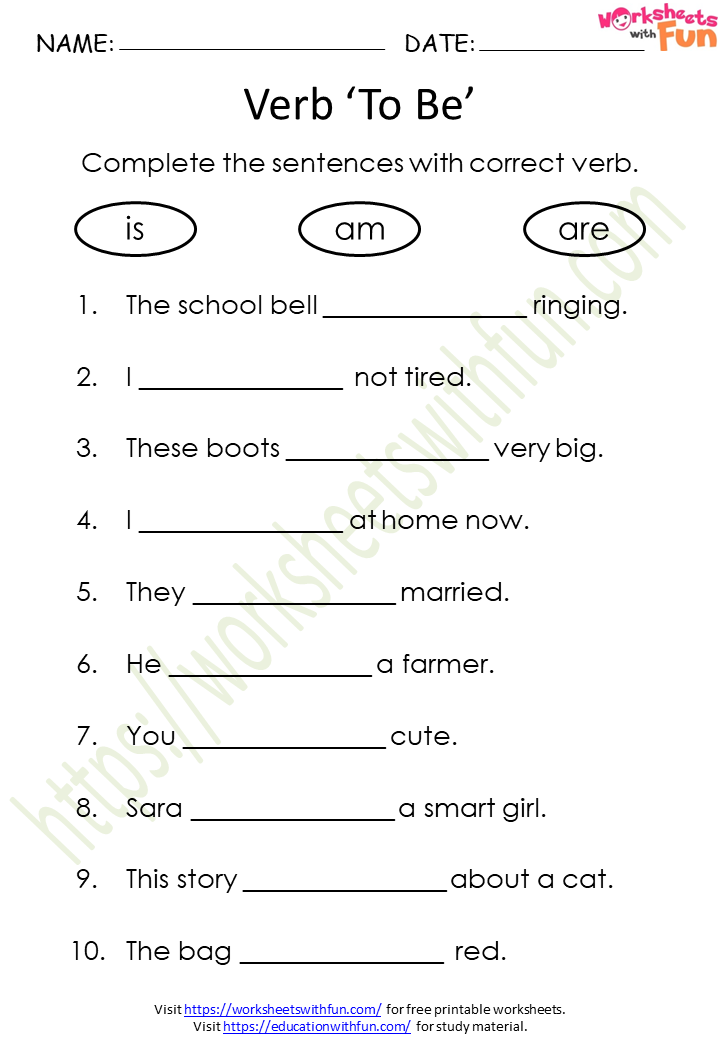 English - Class 1: Verb To Be (is, am, are) Worksheet 6 | WWF