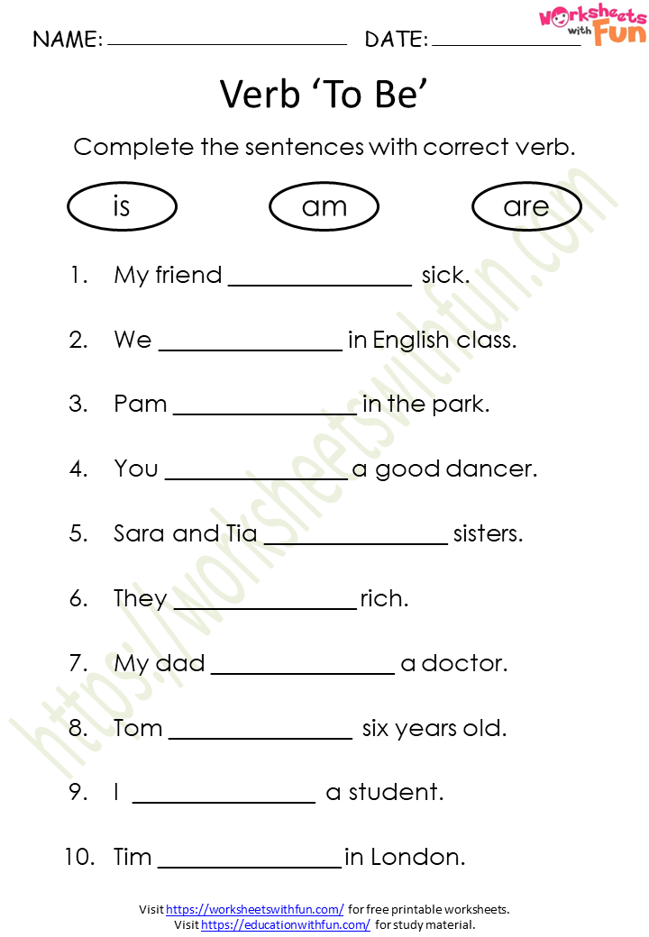 English - Class 1: Verb To Be (is, am, are) Worksheet 7 | WWF