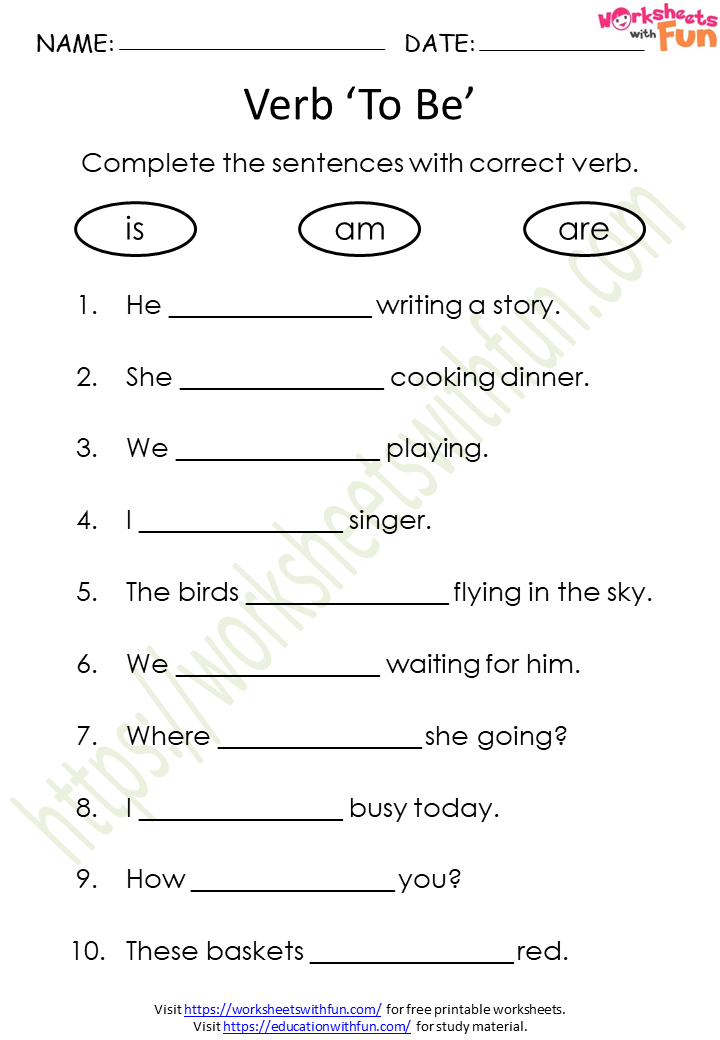 English - Class 1: Verb To Be (is, am, are) Worksheet 9 | WWF