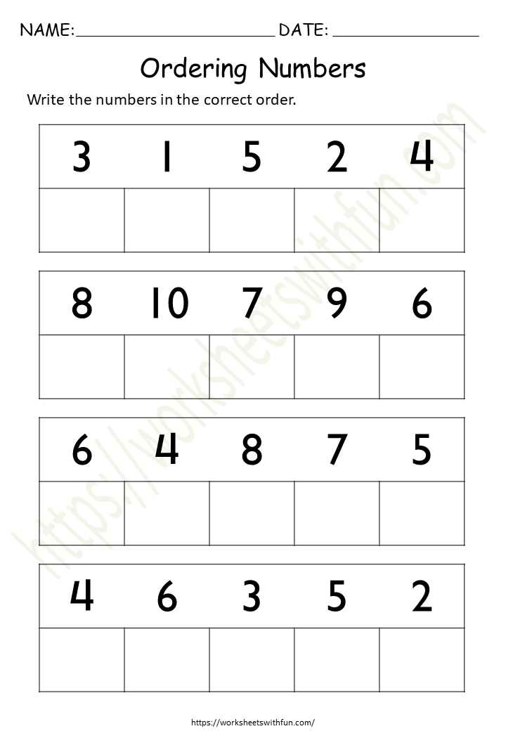 Ordering Numbers Worksheet 1