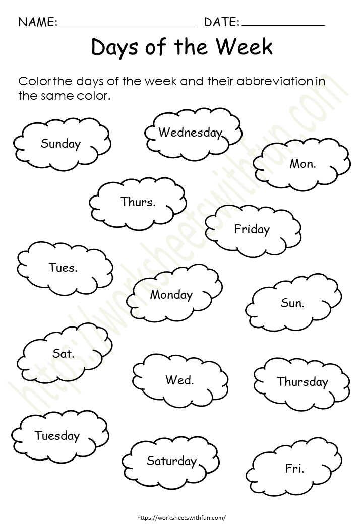 Days of the Week Worksheet 6
