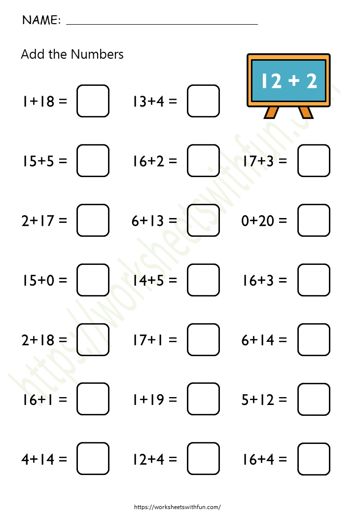 Addition Up To 20 Worksheet 6