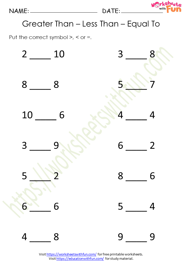 lærred bekræft venligst Peep Maths - Class 1: Greater than, Less than and Equal to Worksheet 2