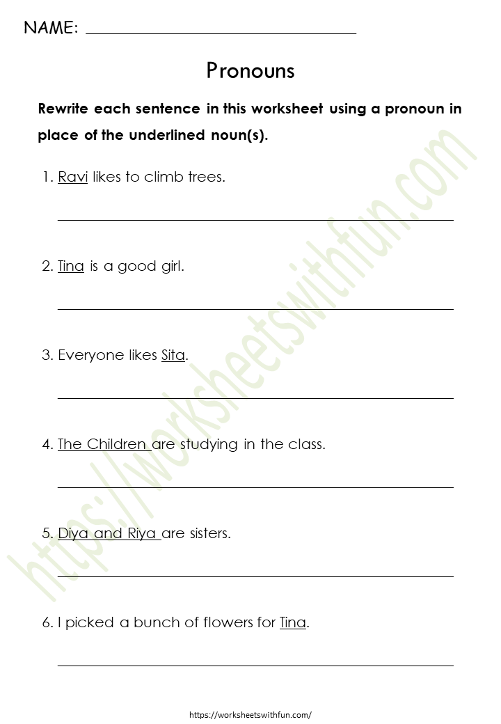 english class 1 pronouns worksheet 8